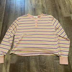 Cactus and Pearl Long Sleeve Striped Crop Top